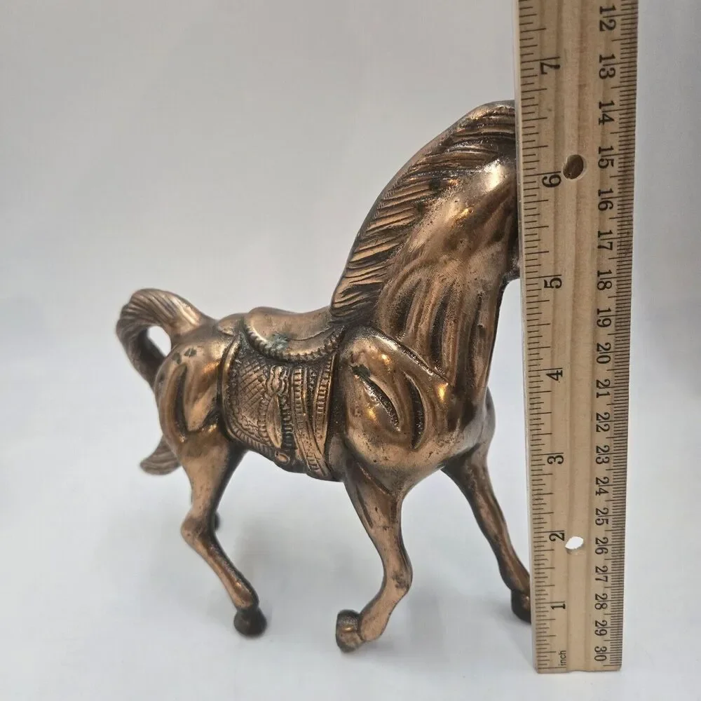 Vintage Copper Finish Cast Pot Metal Running Horse Sculpture Statue